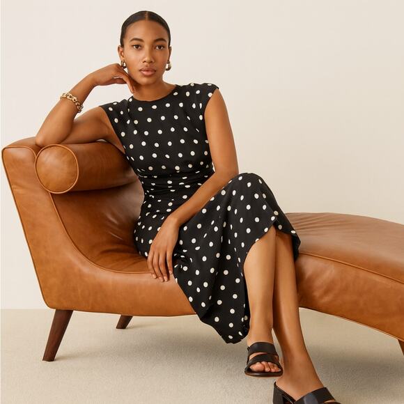 ABERCROMBIE & FITCH Cowl Drape Maxi Dress Black Polka Dot Sz L NWT $110 {DD47} - Picture 1 of 5